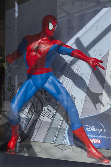 Spider-Man as an advertising figure in a shop window