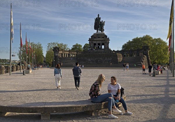 People at the German Corner with the monumental equestrian statue of Emperor Wilhelm I