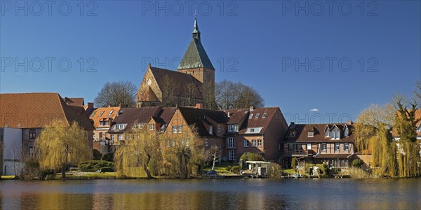 Altstadtansicht mit Sankt Nicolaikirche und Schulsee