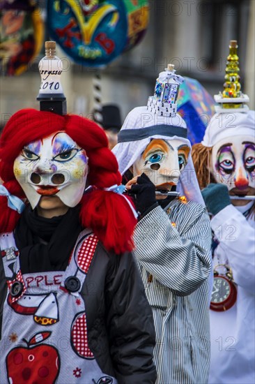 Dressed-up musicians at the Morgenstraich