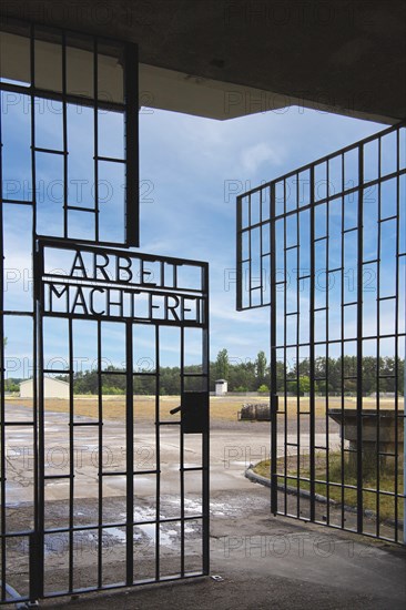 Lettering Arbeit macht frei in the gate of the entrance building to the prisoners' camp