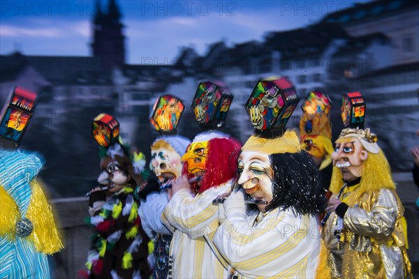 Dressed-up musicians at the Morgenstraich