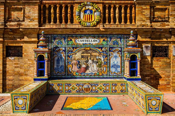 Painted ceramic benches representing Spanish provinces