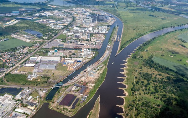 Aerial view of Magdeburg harbour