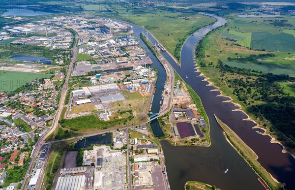 Aerial view of Magdeburg harbour