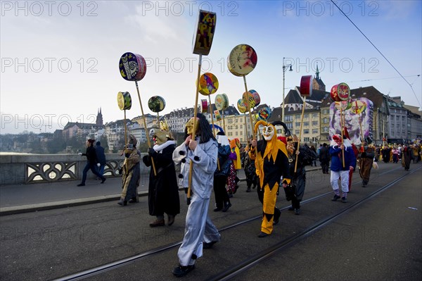 Dressed-up musicians at the Morgenstraich