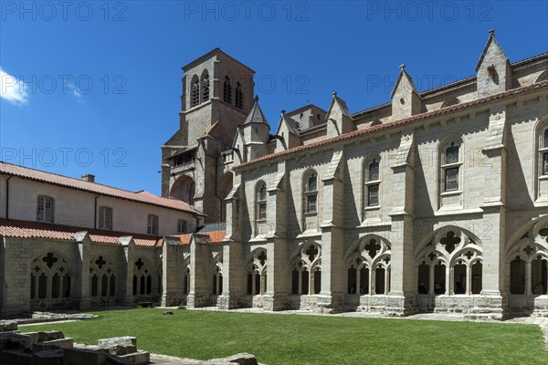 Cloister of Saint Robert abbaye of la Chaise Dieu. Haute Loire department. Auvergne Rhone Alpes. France