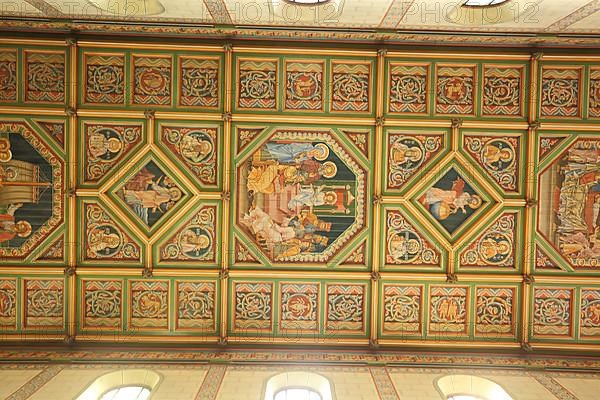Ceiling with frescoes and paintings in the town church of St. Mary in Gengenbach