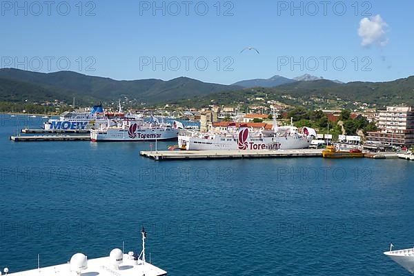 Three car ferries at Portoferraio ferry terminal