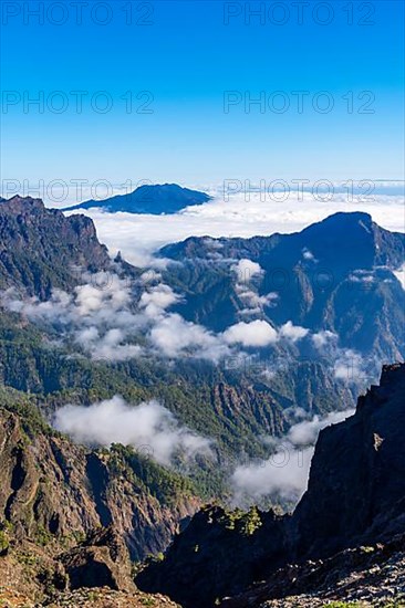 View from the summit of Roque de los Muchachos over the mountain landscape