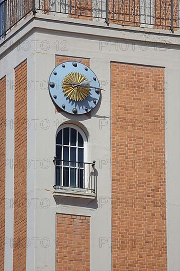 Detail of tower with clock of the New Town Hall in Freudenstadt