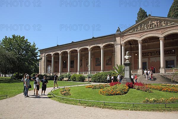 Trinkhalle built 1839-1842 and Kurgarten with Kaiser Wilhelm Monument in Baden-Baden