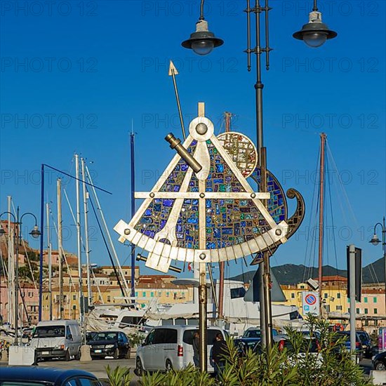 Oversized modern sculpture of nautical sextant