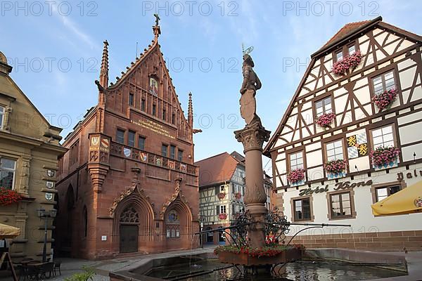 Neo-Gothic Melanchthon House and Hotel Krone on the market square in Bretten