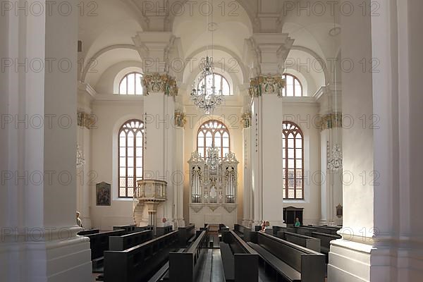 Interior photograph with the organ of the neo-baroque Jesuit Church in the Old Town