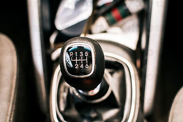 Close up of a car gear stick manual transmission