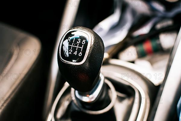 Manual gear lever of a car. Close up of a car gear stick manual transmission