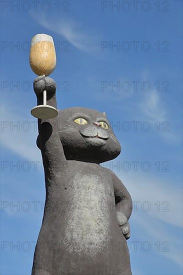 Detail of the famous Black Cat with wine glass as a symbol for the wine-growing region of Zell Schwarze Katz in Zell