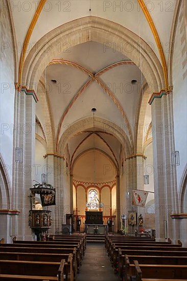 Interior view of Romanesque Collegiate Church of St Castor and Moselle Cathedral in Karden