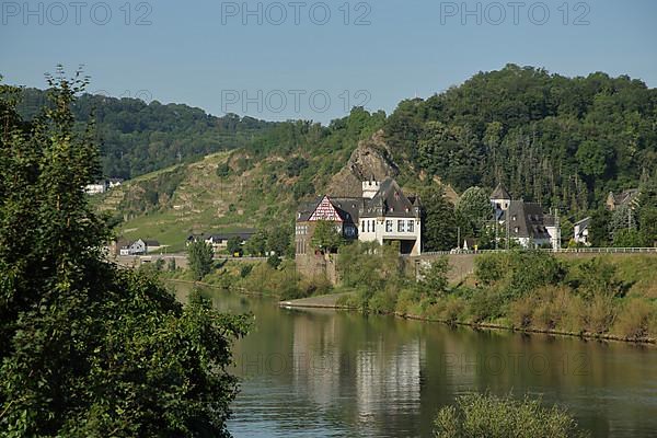 View of Kobern-Gondorf with moated castle Oberburg Schloss von der Leyen