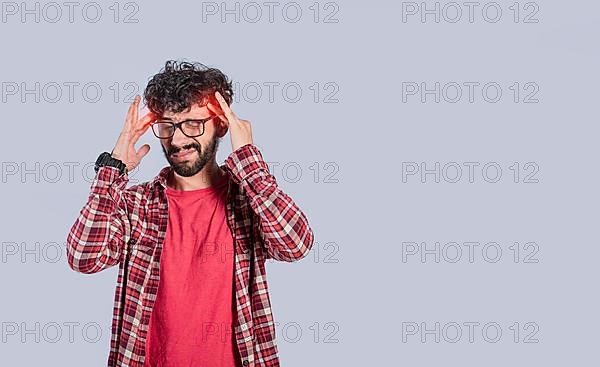 People suffering rubbing his head isolated