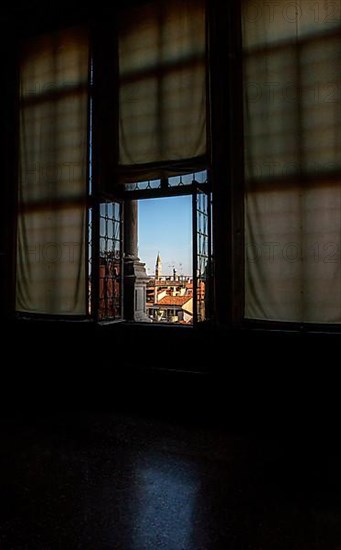 View from a window of the great hall onto the roofs of the city