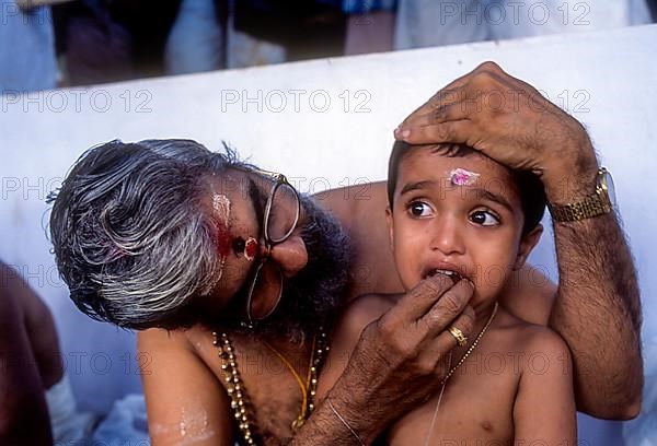 Ezhuthiniruthu Ceremony on Vijayadasami day in Saraswathy temple at Panachikadu near Kottayam