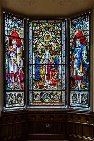 Leaded glass in the Town Hall showing Saint Olaf