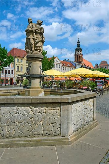 Altmarkt with market fountain by sculptor Johannes Peschel