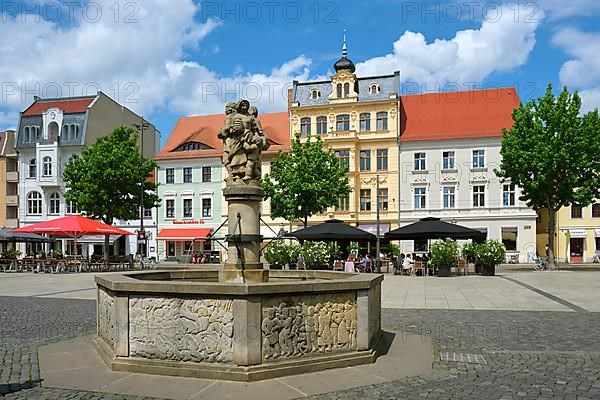 Altmarkt with market fountain by sculptor Johannes Peschel