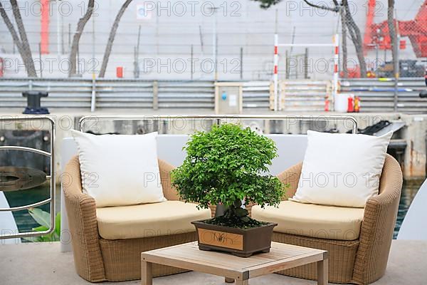 Seating on the aft deck of a motor yacht at the race track