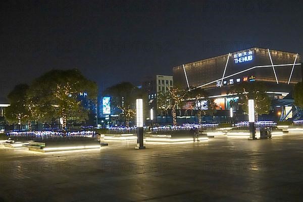 The Hub shopping centre near Hongqiao Railway Station in the evening
