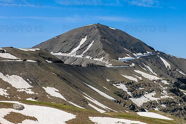 View of the mountain top Cime de la Bonette with a small observation platform