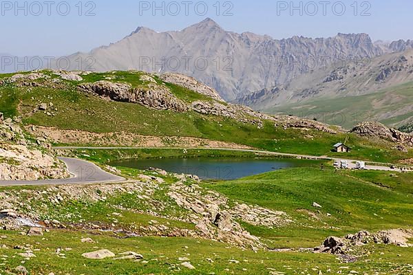 View of Lac des Eissaupres above tree line on Route Col de la Bonette