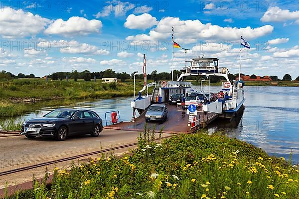 Cars drive off ferry