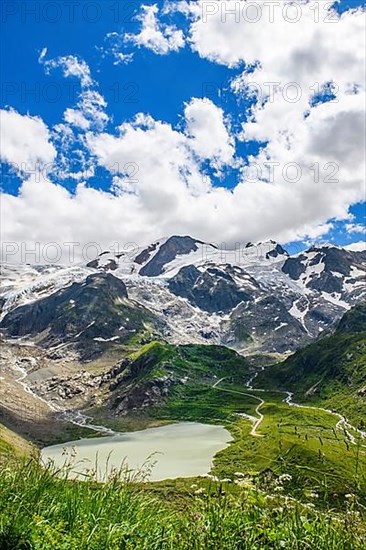 View of mountain lake Gletschersee Steinsee