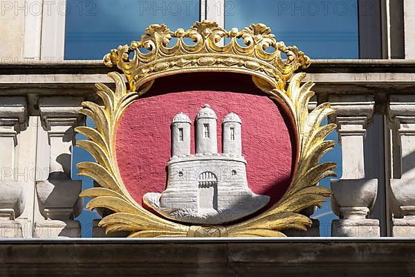State coat of arms Hamburg in gold frame
