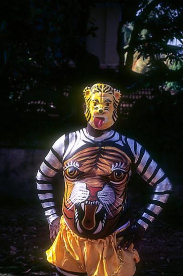 Pulikali or Tiger dancer during Onam festival in Thrissur or Trichur