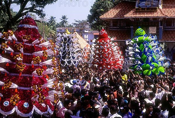 Kavadi Dancers in Thaipooyam Mahotsavam at Koorkancherry in Thrissur or Trichur