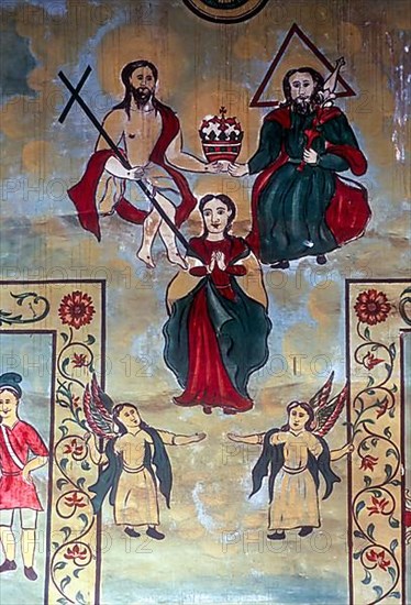 600 year old murals in St. George Orthodox Church in Cheppad Valiya Pally near Alapuzha or Aleppey