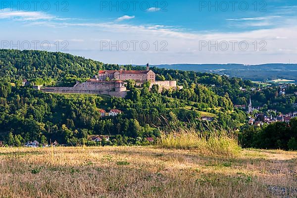 View of Plassenburg Castle and Kulmbach in the evening light