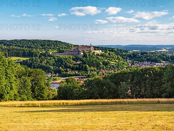 View of Plassenburg Castle and Kulmbach in the evening light