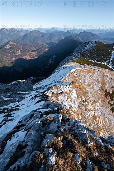 Summit ridge with first snow in autumn