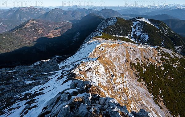 Summit ridge with first snow in autumn