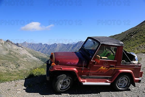 Asia Rocsta off-road vehicle on the Col de la Bonette mountain pass