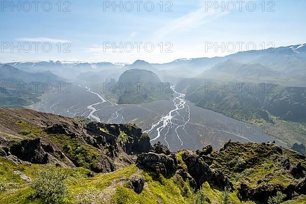 Mountains with glacier Myrdalsjoekull