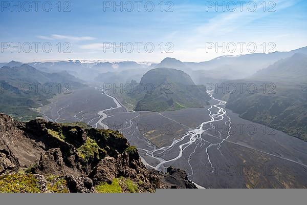 Mountains with glacier Myrdalsjoekull