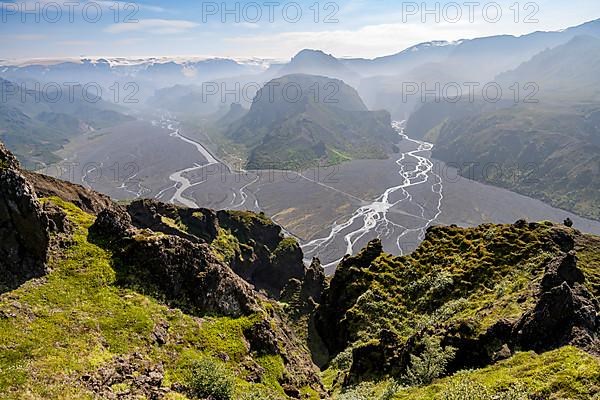 Mountains with glacier Myrdalsjoekull