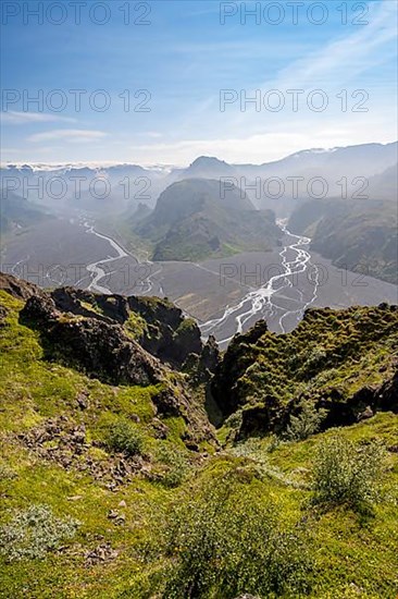 Mountains with glacier Myrdalsjoekull