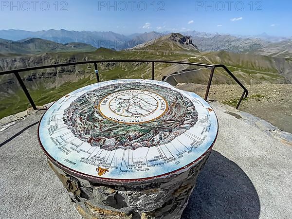 Orientation board at 2862 metre high viewpoint on Cime de la Bonette